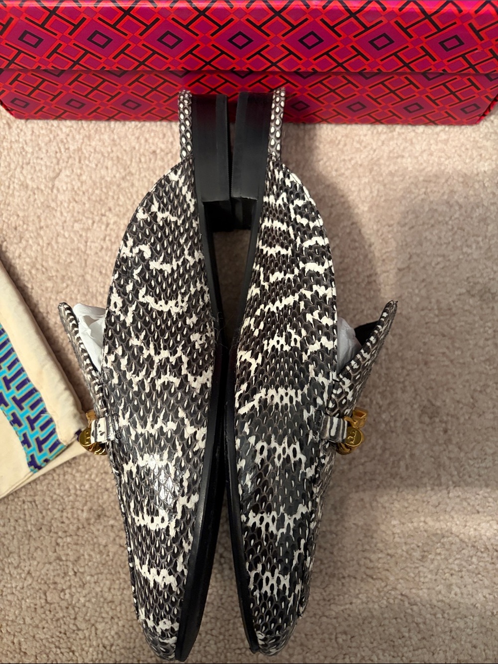 Tory Burch Black & White Tweed Chain-Trim Mules Size 11 - Picture 3 of 5